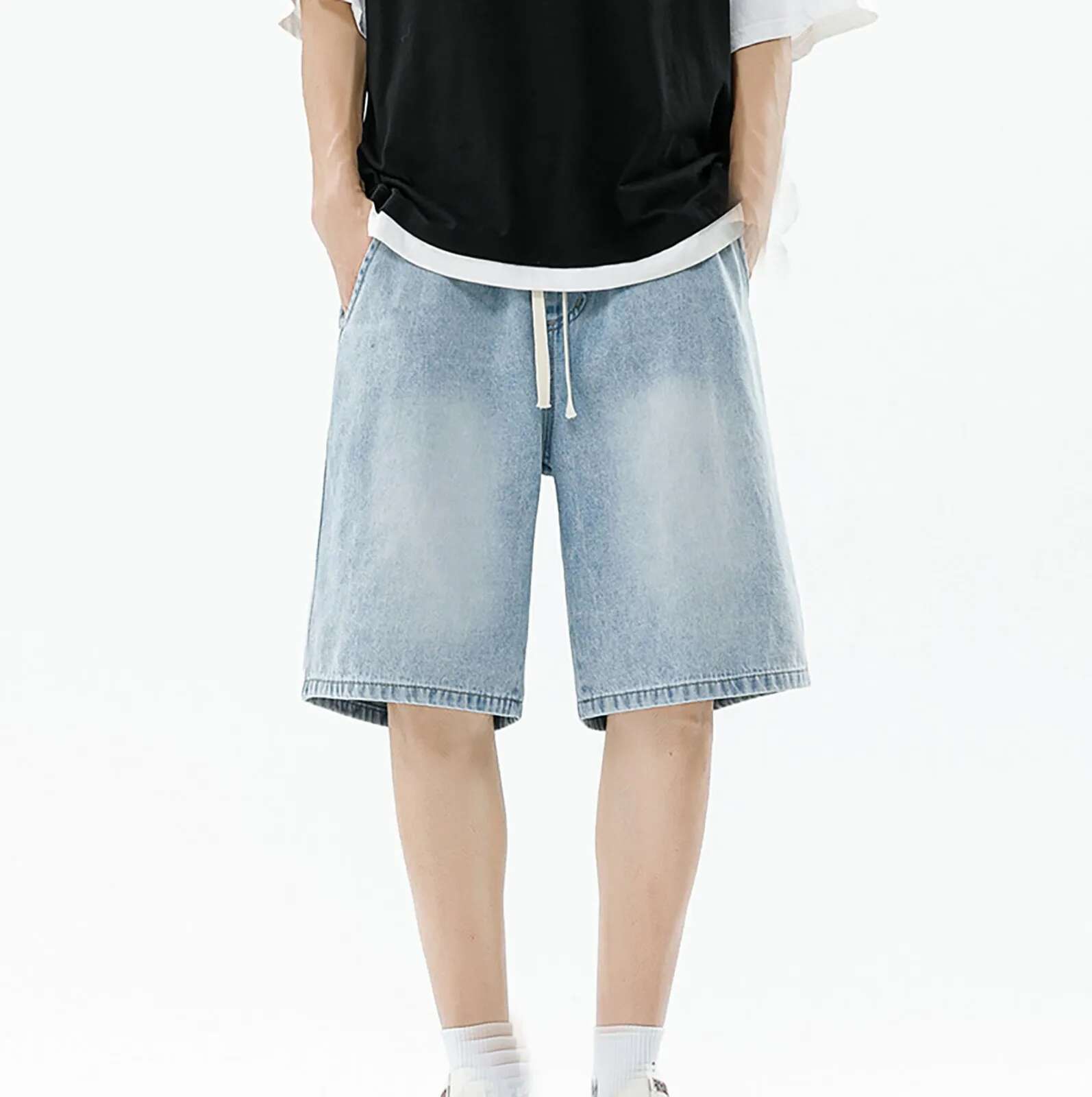 Men's Designer Shorts With Drawstring Waistband Loose Fit Paired With American Retro Street Washed Jeans For Outdoor Casual Running And High-qual