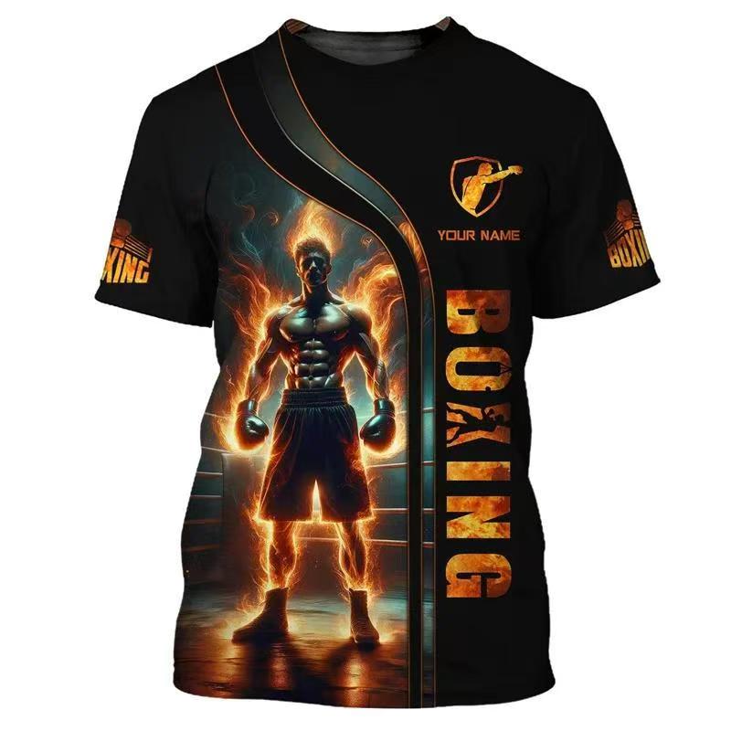 Men's printed summer new boxing short sleeved quick drying breathable T-shirt, running sports fitness boxing suit