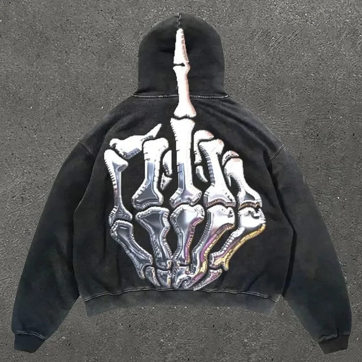 Y2K Skeleton Gothic Printing Retro Hoodie Fashion Harajuku Anime Zipper Hoodie Mens and Womens Sportswear Aesthetic Clothing 250211