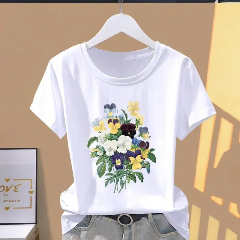 Women Print Floral Sports Fashion Casual Explosive Short Sleeve T-shirt Graphic Tshirts Women Clothes Oversized T Shirt 250217
