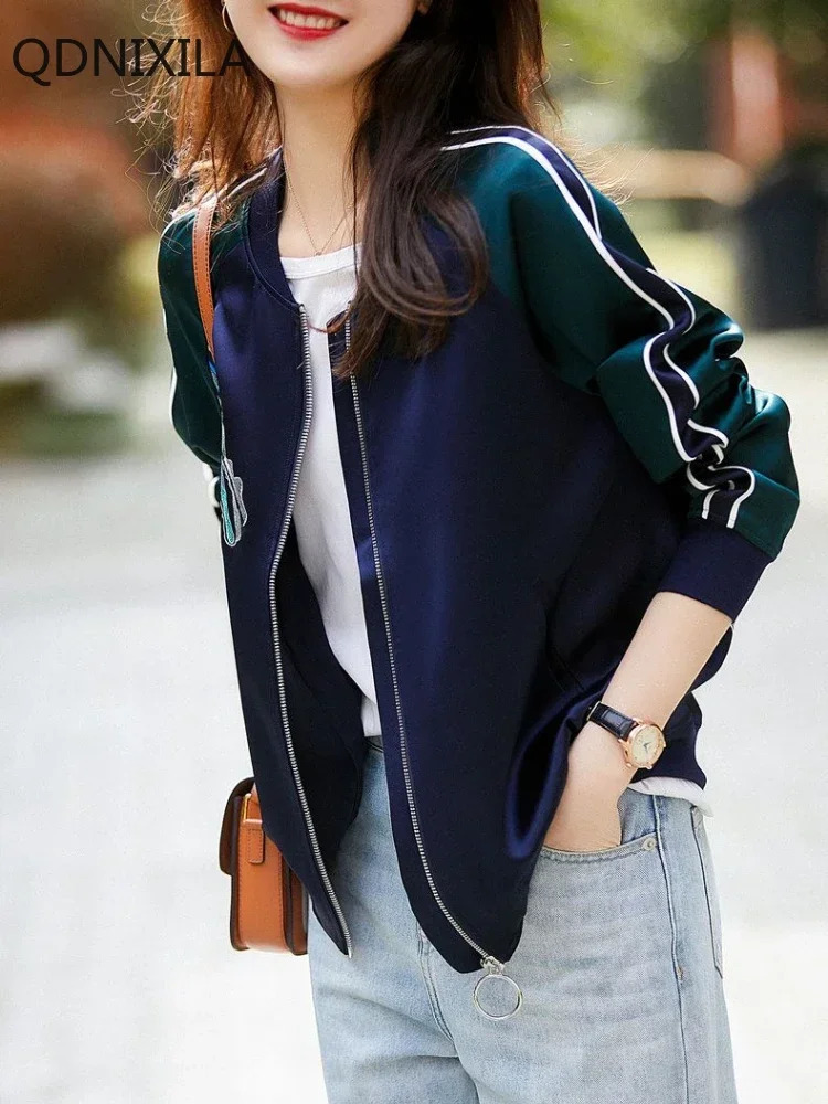High End Simulation Silk Short Coat for Women ed Top Baseball Suit Jacket Outerwear Spring and Autumn 250213