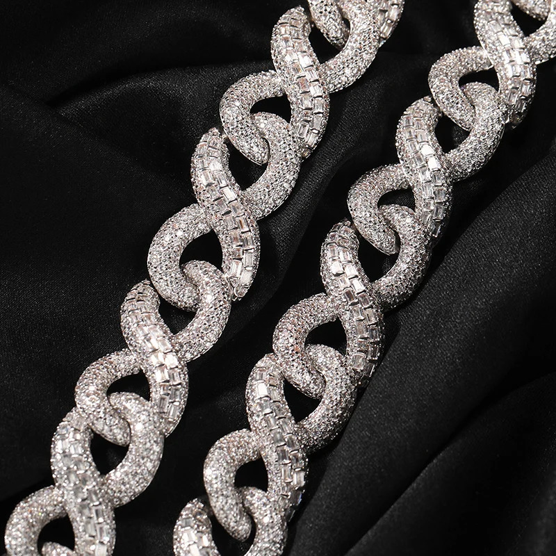 Hip Hop 5 CZ Stone Bling Iced Out Infinity Round Cuban Link Chain Necklace for Men Rapper Jewelry Gold Silver Color 250214