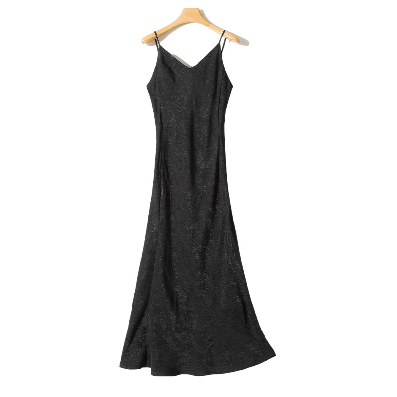 MU174120 Xia Xin Chinese style jacquard suspender skirt mountain and sea dragon pattern fashion design v-neck drape dress