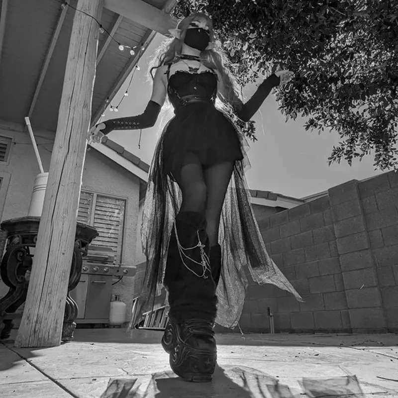 Emo High Waist Irregular Sexy Slim Skirt Harajuku Gothic Mesh Women Y2k Egirl Alternative Indie Clubwear Female 250211