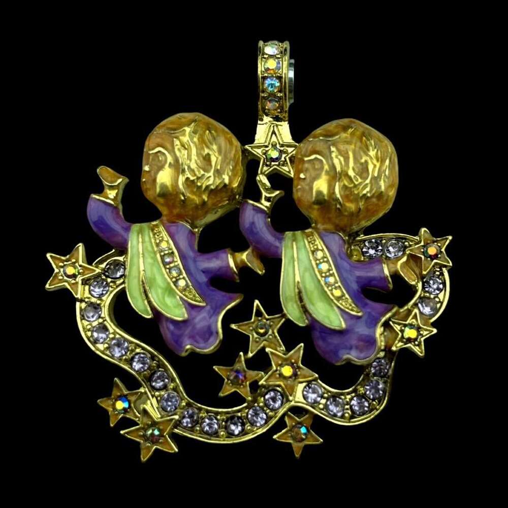 Vintage vintage enamel drop glazed Czech dia inlaid with twee constellations magnetic pendant