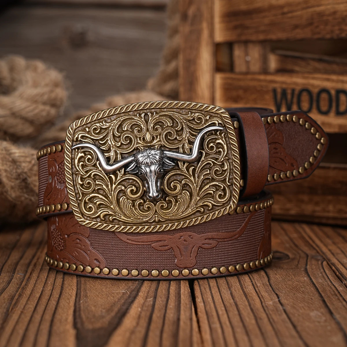 Men Women-Western-Cowboy-PU Leather-Belts - Vintage Belt Floral Engraved Buckle Belt for Jeans 250213