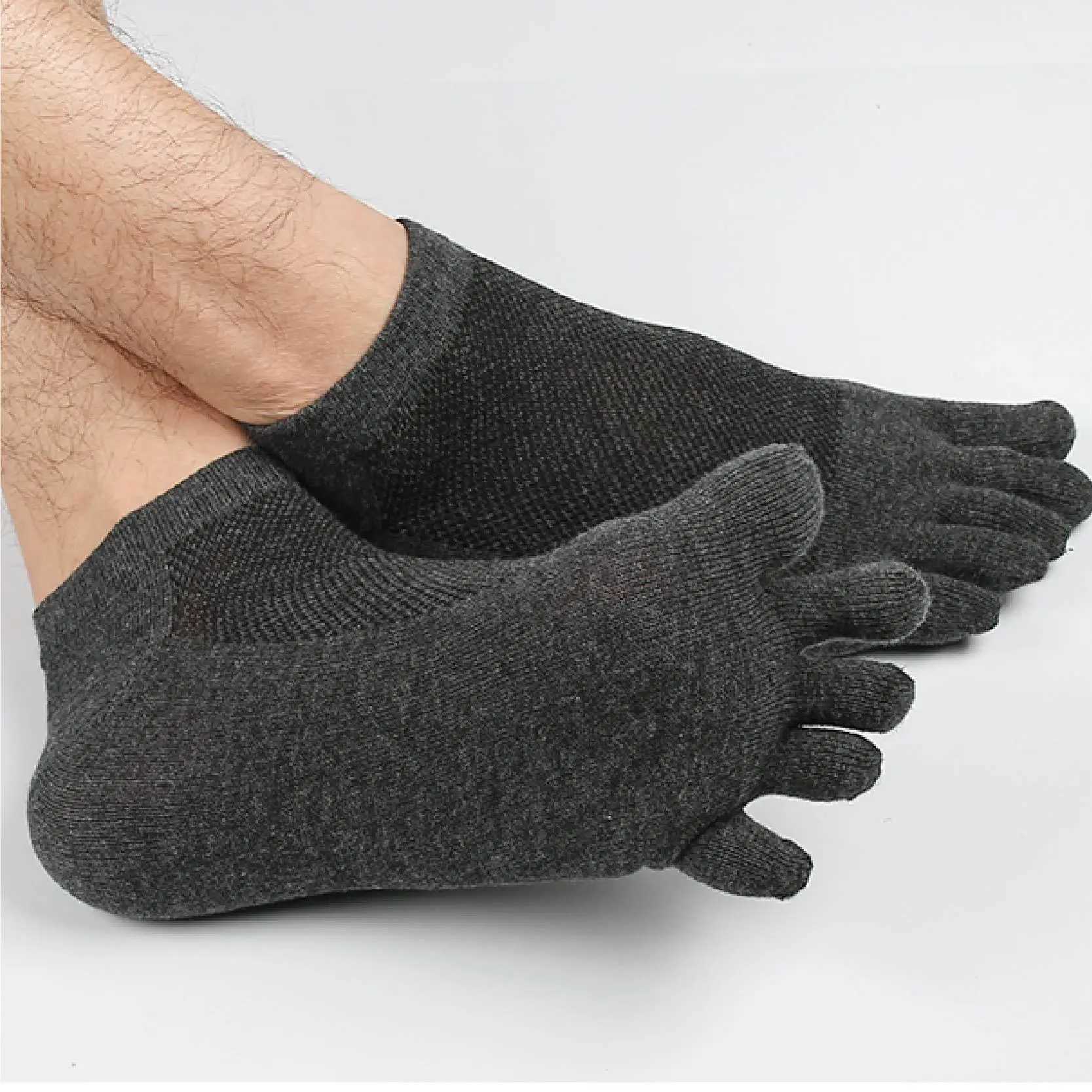 Solid Color Cotton Five Finger Socks for Men Grey Black Breathable Hollow Mesh Ankle Socks Spring Summer Casual Split Toe Socks W250217