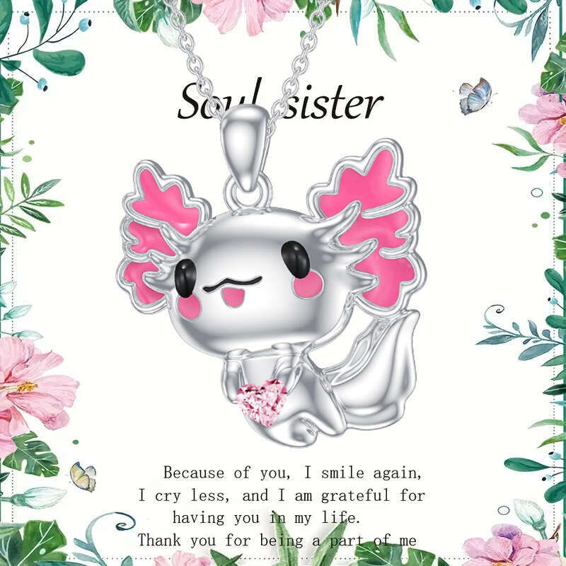 Hot selg new fashionable cartoon Feitian big ear pink embrace love salamander women's necklace pendant