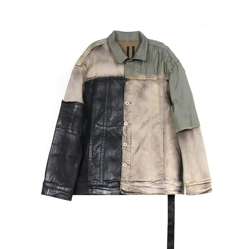 BOMP Dark RO washed patchwork coating brushed wax deconstruction denim jacket men 250212