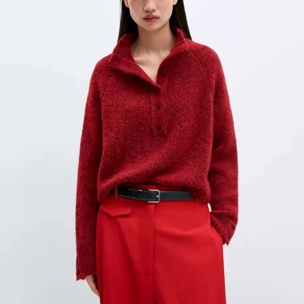 Wool Blend Women Pullover Y2k Single Breasted Decoration Simple Fashion Elegant Commuter Hundred Knit Tops Sweater Fall