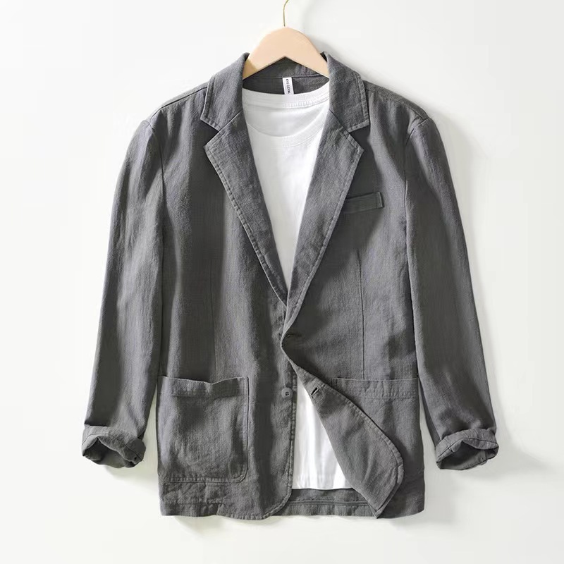 P220Elegant Men's Fashionable Business Suit Top - Lightweight Cotton & Linen Blend with a Sleek Design