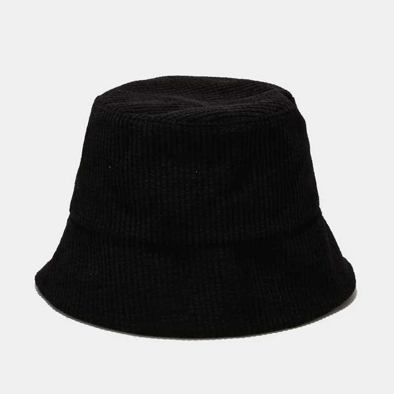New Corduroy bucket hat womens Panama winter autumn warm solid street clothing folding travel sun hat large width Visor retro flat hat W250217