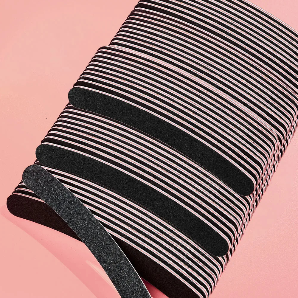 50Pcs/Pack Zebra Curve Nail Files 100/80 Grit Double Sided Gray Buffer Block Files UV Gel Salon DIY Beauty Nails Care Tools 250214