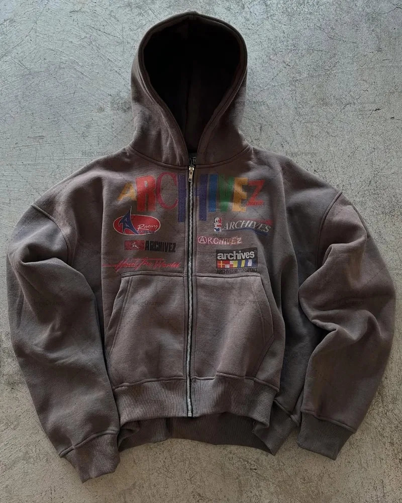 US Personalized Gothic Fashion Edition Zipper Hoodie Mens Harajuku Retro Y2K Super Large Sports Shirt Womens 250214