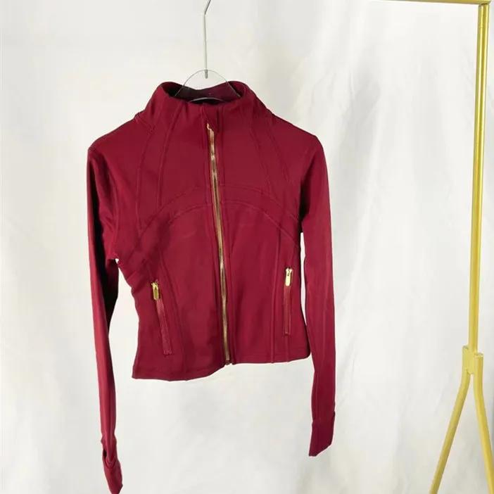 Women Designer Yoga Cropped Jacket With Gold Zipper Activewear Slim Fit Zip Thumb Hole Running Workout Fiess Jackets Lightweight Breathable Sports Out
