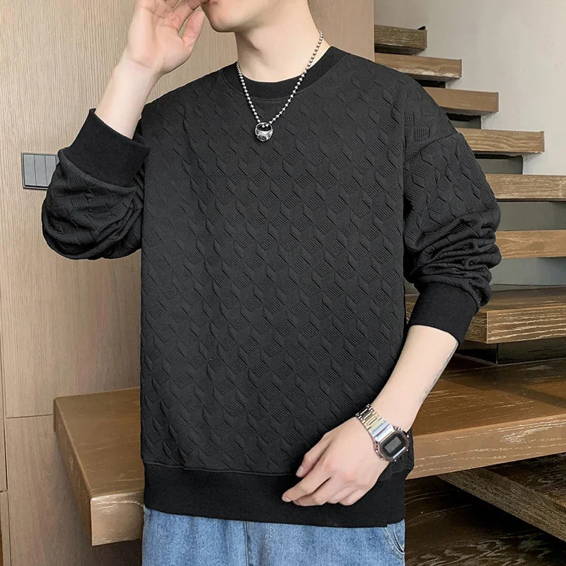 Spring Long Sleeved Tshirt Men Sweatshirt Korean Underlay Shirt for Mens Round Neck Pullover Hoodies Hoodie 250214