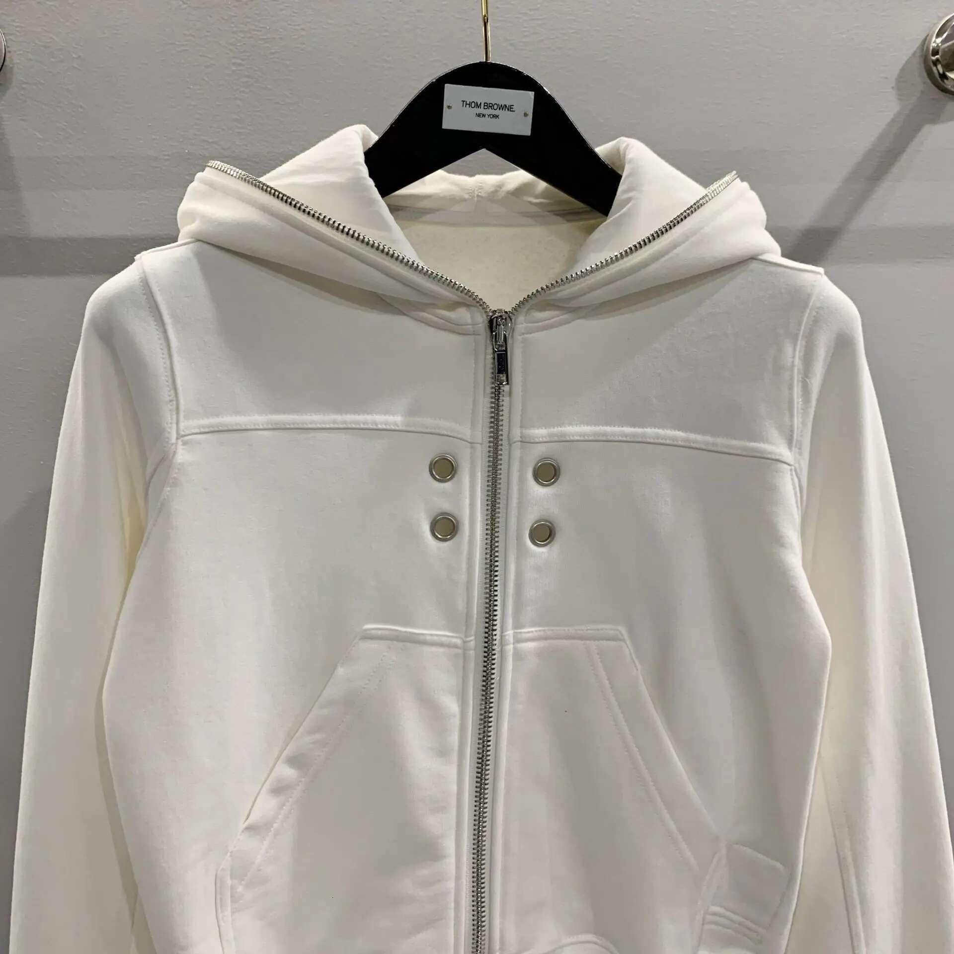 2025 R0 Dark Drawstring Hoodie Decorative Perforated Hooded Short Autumn Black Sweater Coat