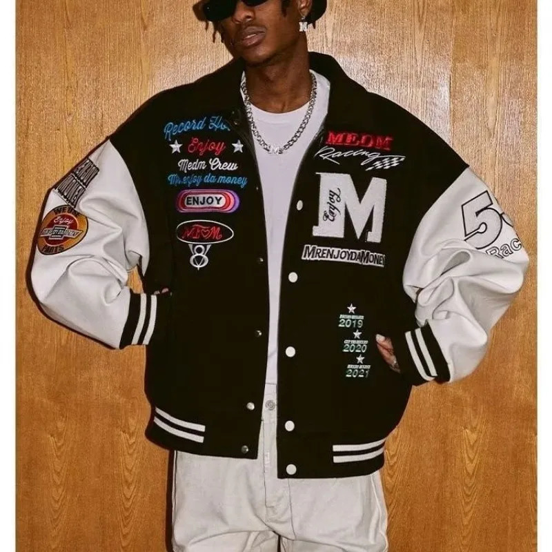 Y2K Street Fashion Casual Towel ed American Baseball Uniform Loose Jacket Men And Women Hip Hop Joker Couple 250210
