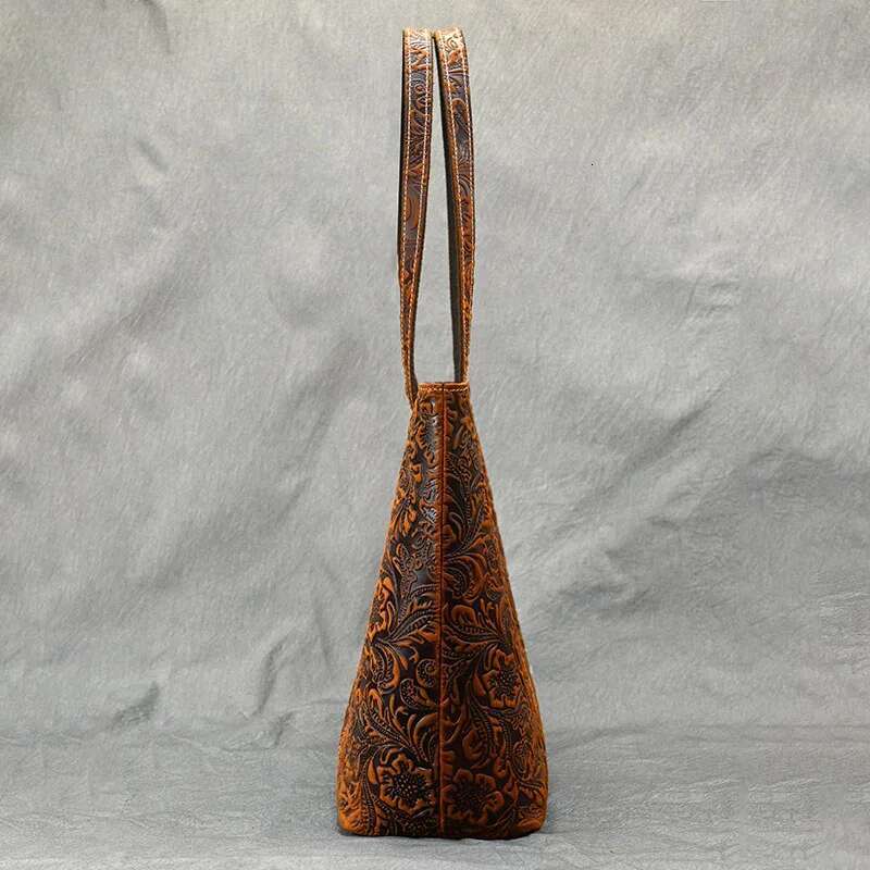 Vintage Emed Design Women Handbags Retro Handmade Genuine Leather Large Capacity Woman Shoulder Bag Ladies Female Tote Bags