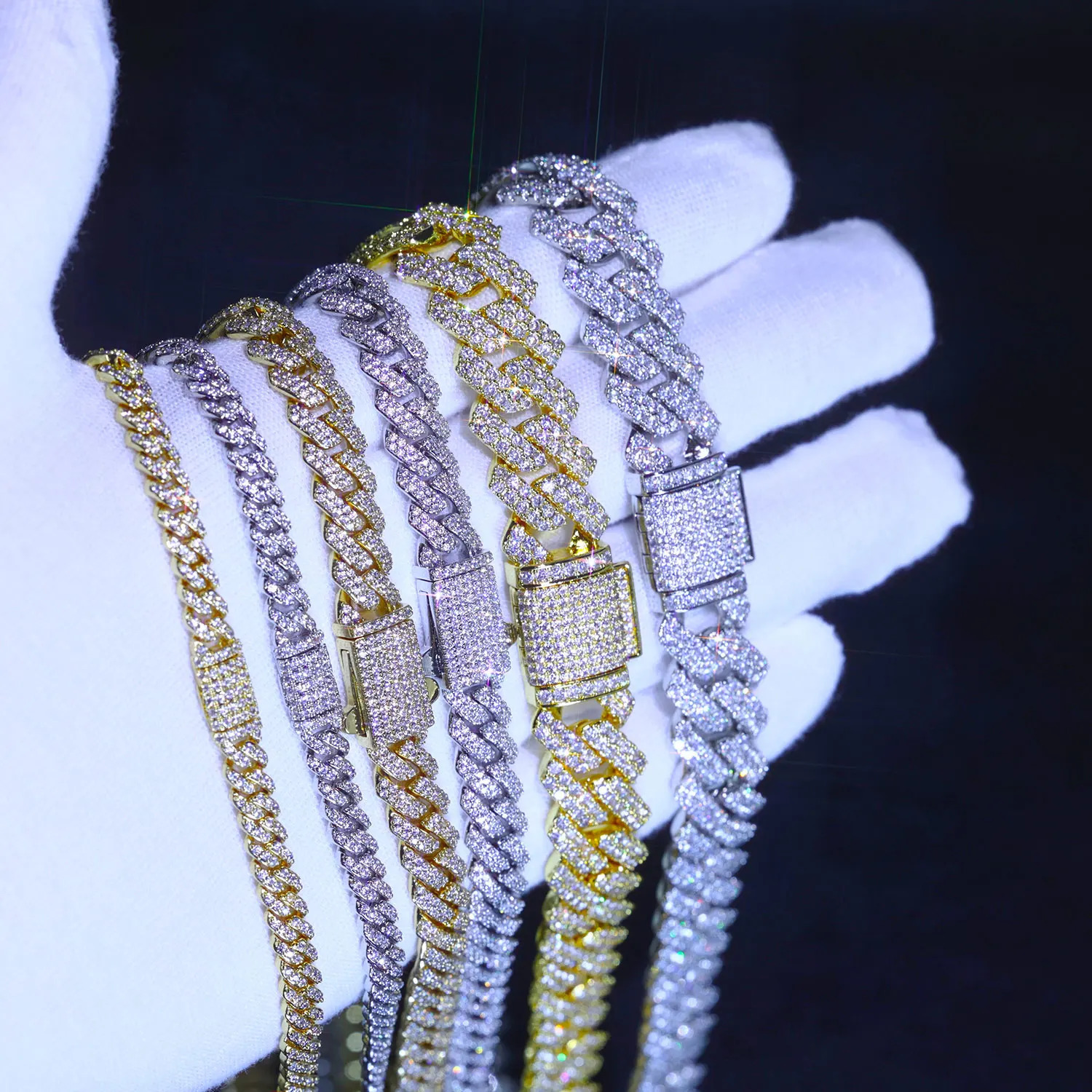 Drop 6/8/14mm Width Iced Out Cubic Zirconia Cuban Chain 1-2 Row Miami Cuban Link Necklace for Rapper Hip Hop Jewelry 250214