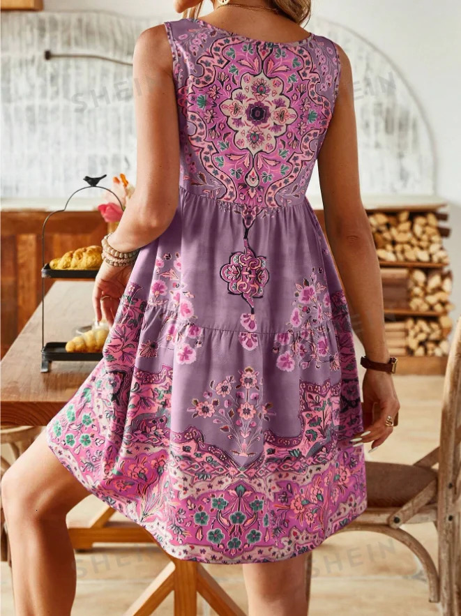 2024 Europe and America Plus Size Womens Cross border Summer Fashion Printed Dress 250214