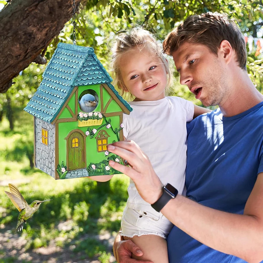 Outdoor Birdhouse Resin Garden Decoration Hanging Cabin Suitable for Small Birds Birdhouse Lovers Gift 250206
