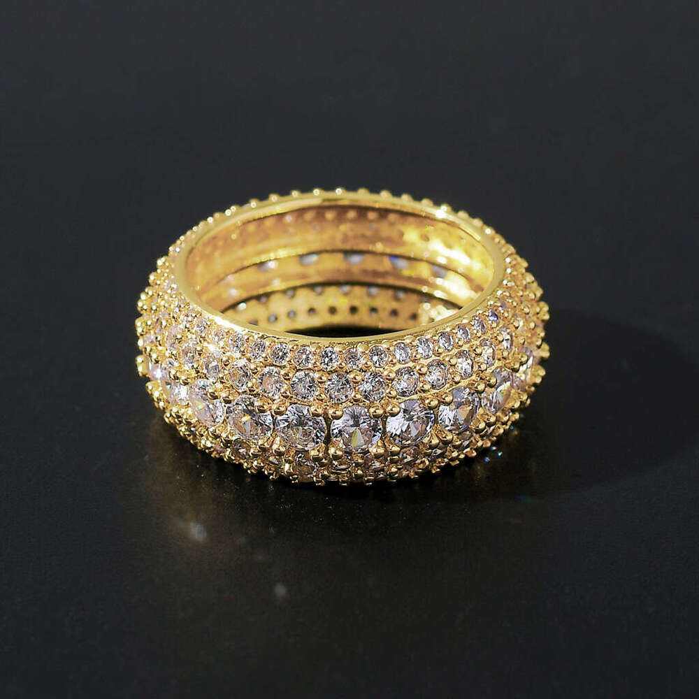 Real gold micro inlaid five rows full of Moissanite stone ring, trendy men's hip-hop ring