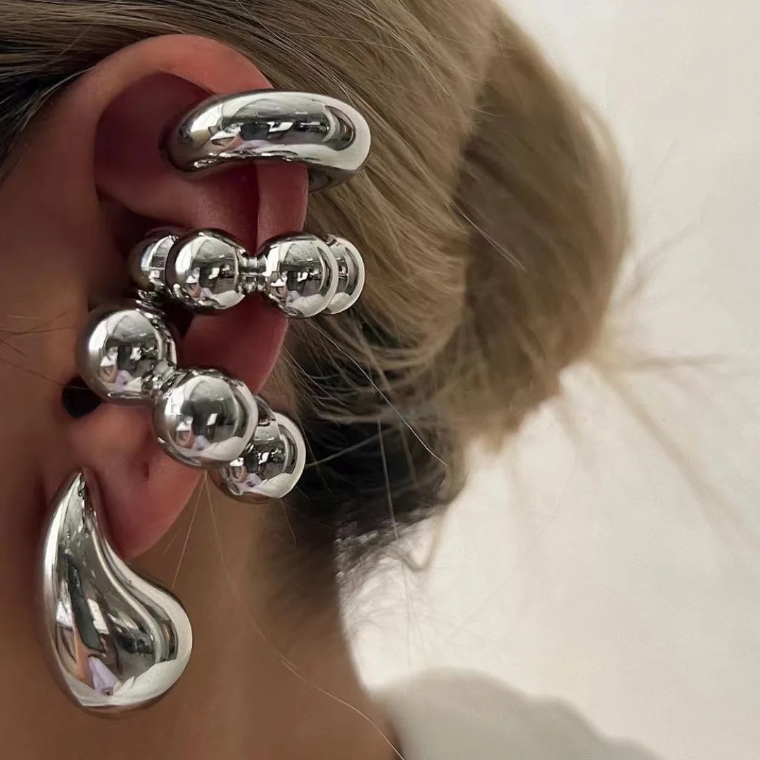 4Pcset Vintage Geometric Clip Earring Women Trendy Glossy C Shape No Piercing Cartilage Ear Cuff Jewelry Accessories 250213