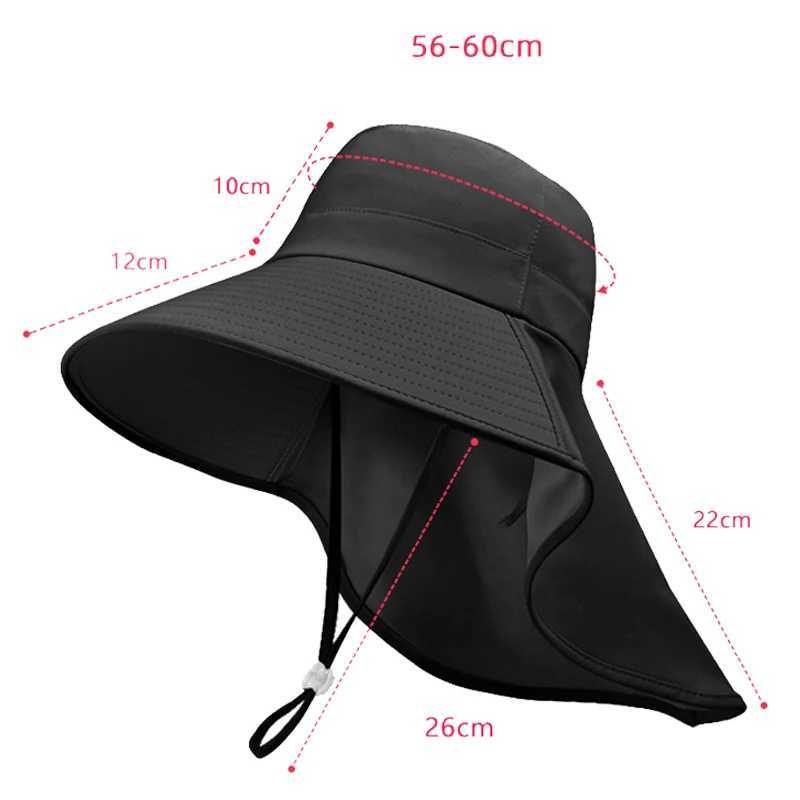 Large Brim Shawl Bucket Hat for Women Korean Versatile Foldable Fisherman Cap Outdoor Sunscreen Visors Vacation Beach Summer Hat W250217