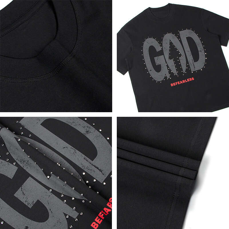 American letter studded short sleeved T-shirt, summer men's women's trendy brand, street loose and niche couple's top T-shirt