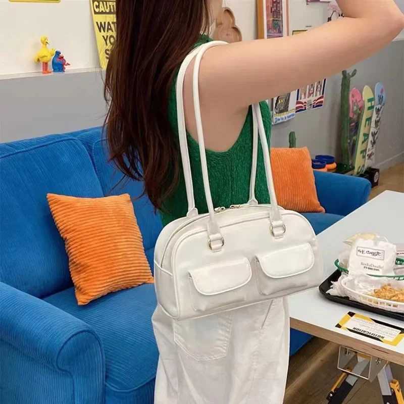 Retro Red Women Satchel Bag PU Leather Multi Pocket Luxury Designer Handbag Female Shoulder Underarm Bag Tote Purses Y250528