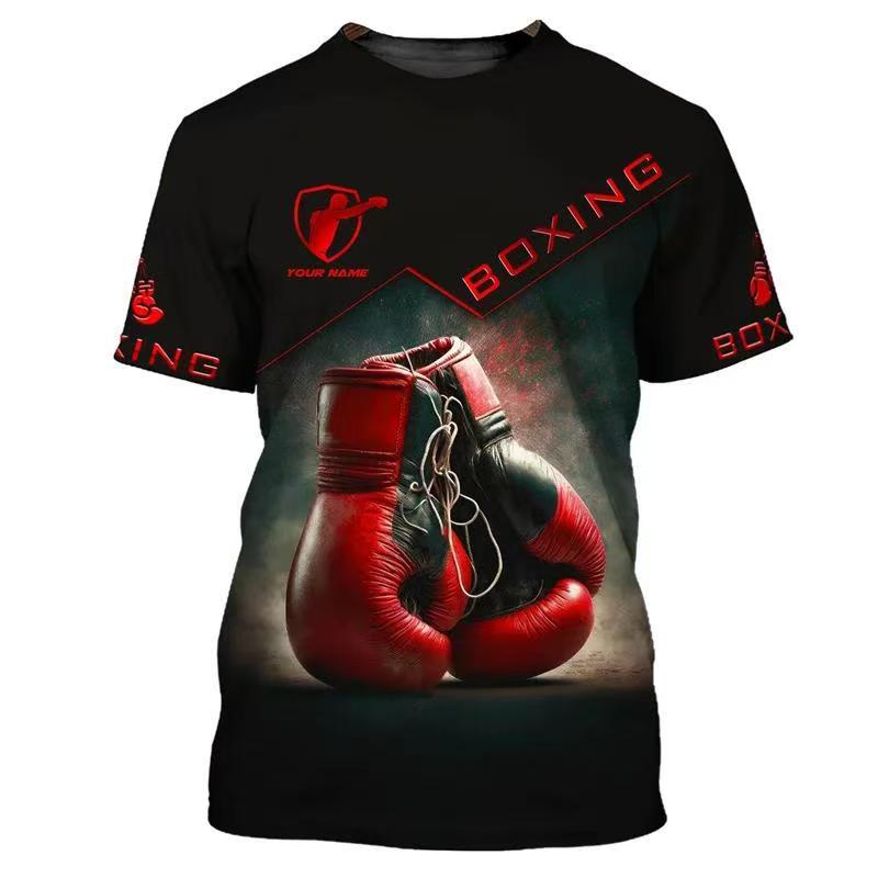 Men's printed summer new boxing short sleeved quick drying breathable T-shirt, running sports fitness boxing suit