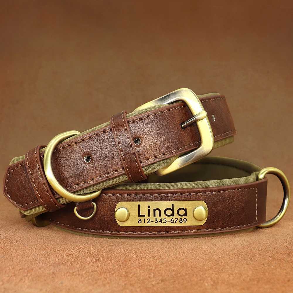 Customized PU Leather Nameplate Dog Collar Soft Padded Dogs Collars Free Engraving Name for Small Medium Large Dogs Adjustable 250205