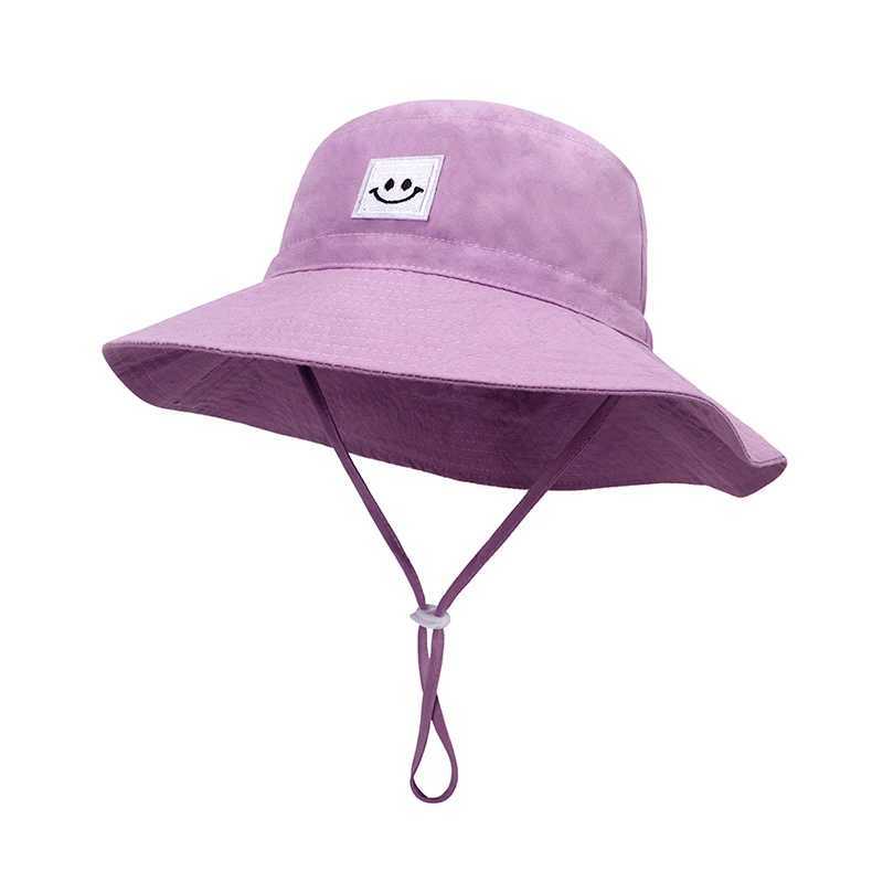 Summer Baby Sun Hat Children Boys Girls Big Brim Solid Color Smlie Bucket Fisherman Hats Kids Anti UV Panama Beach Cap 0-6 Years W250217