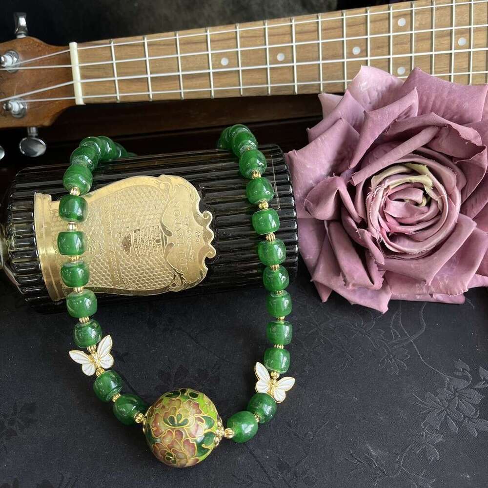 Minan Vintage Glass Enamel Colored Ball Butterfly Cloisonn e Fashion Versatile Necklace