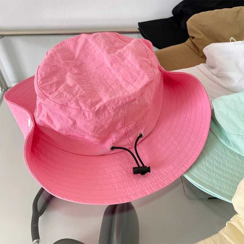 Bow Embroidery Women Quick Dry Bucket Hat Summer Outdoor Hiking Camping Panama Caps Wide Brim Fordable Sunscreen Basin Hats W250217