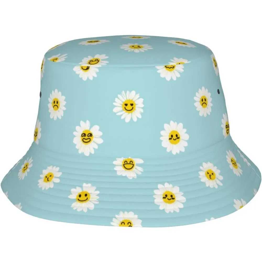 White Daisy Fisherman Cap Hip Hop Hats Summer Unisex Printing Bucket Hat Outdoor Gardening Beach Camping Hiking Fishing Caps W250217