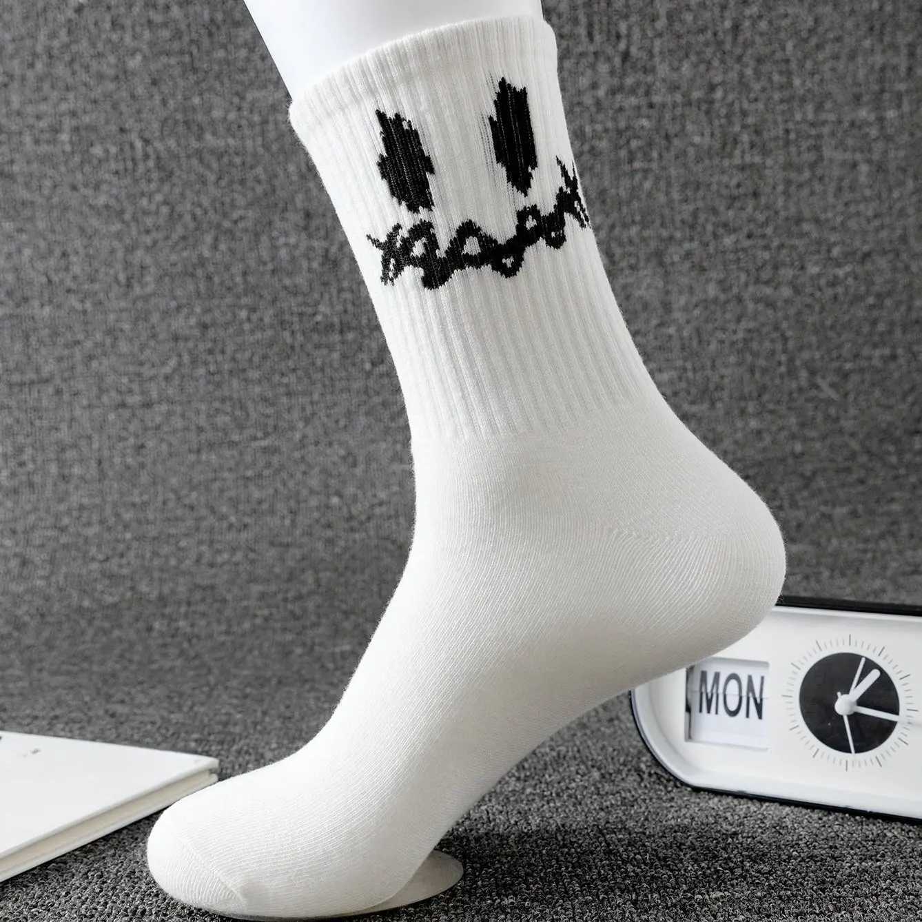 Random multiple pairs of mens crew socks graffiti ghost face unique street trend moisture wicking W250217