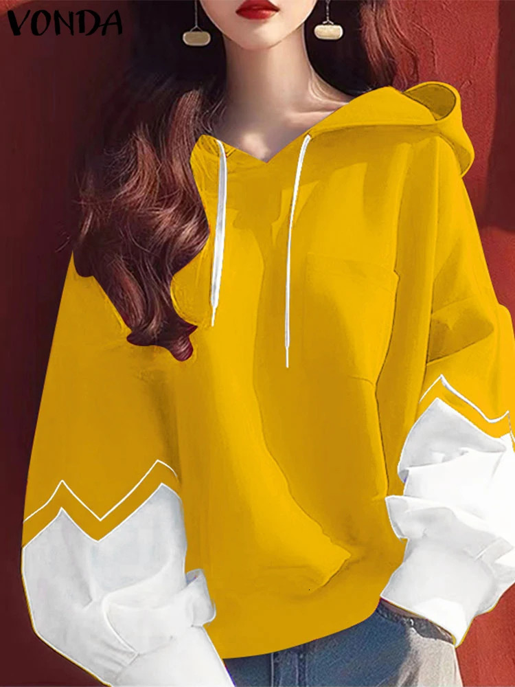 VONDA Women Hoodies Pullovers Casual Long Sleeve Autumn Sweateshirts Oversized Lantern Patchwork Tops Femininas 250213
