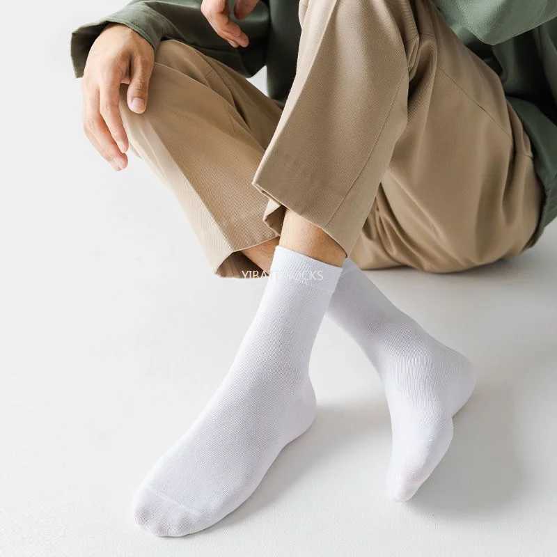 5 Pair New Mens Bamboo Fiber Socks High Quality Solid Color Long Business Mens Socks Fashionable Breathable Black Casual Socks W250217