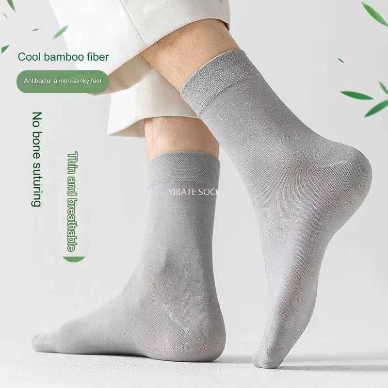 5 Pair New Mens Bamboo Fiber Socks High Quality Solid Color Long Business Mens Socks Fashionable Breathable Black Casual Socks W250217