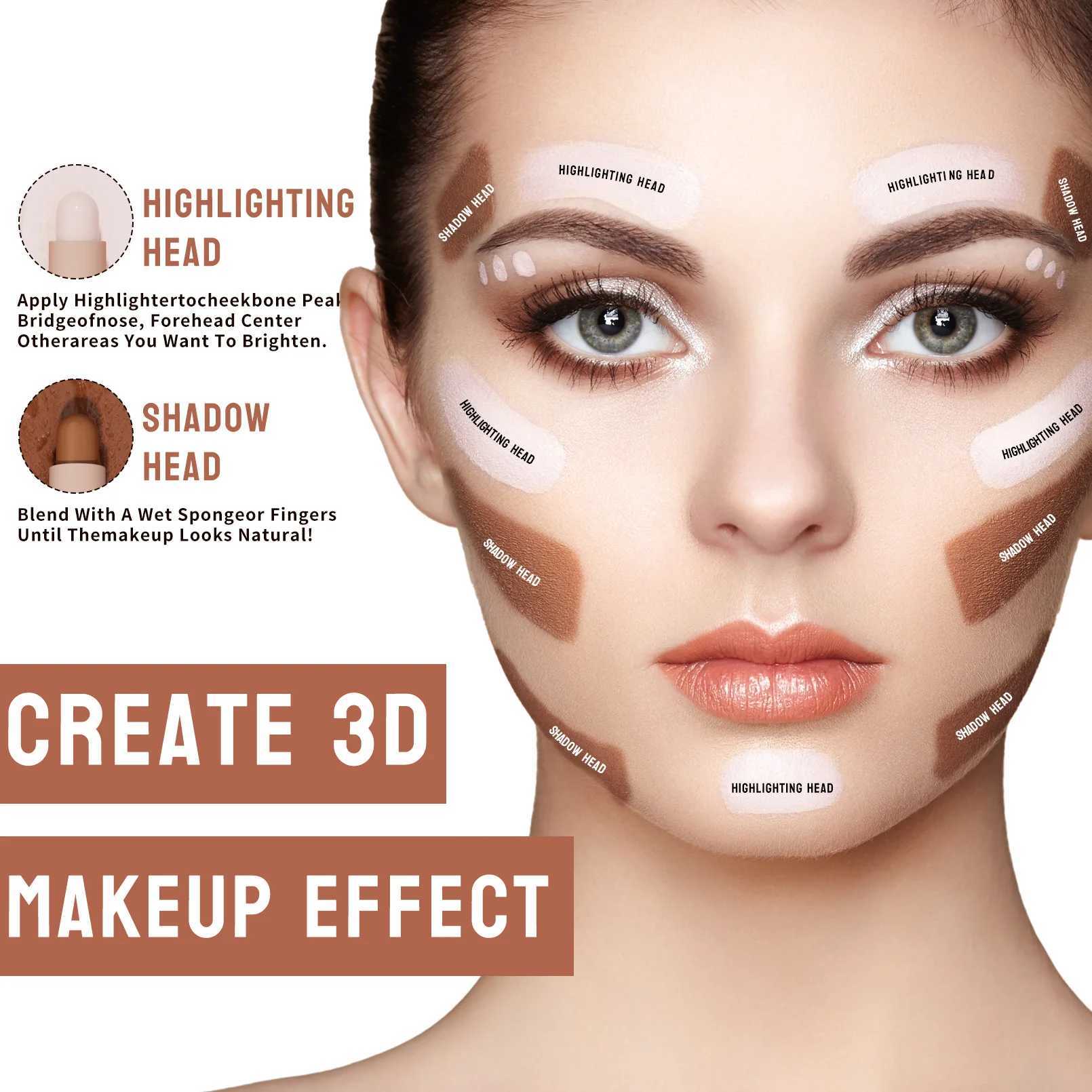 Double-ended Face Contour Concealer Stick Waterproof Oil-control Matte Natural V-face Shaping Contouring Highlight Pen CosmeticsXJ250217