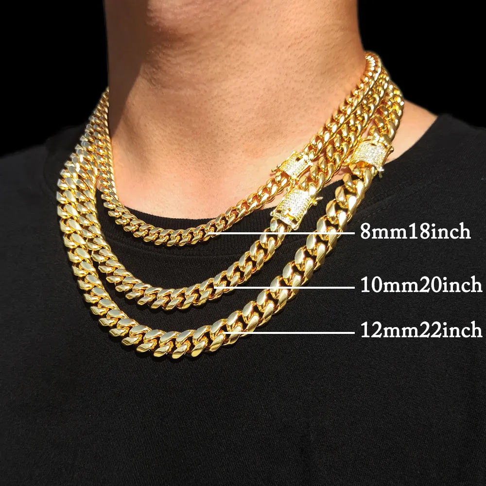 6-16mm Iced Clasp Cuban Link Chain Miami Stainless Steel Necklace Hip Hop Jewelry Gift for Men Women 250213