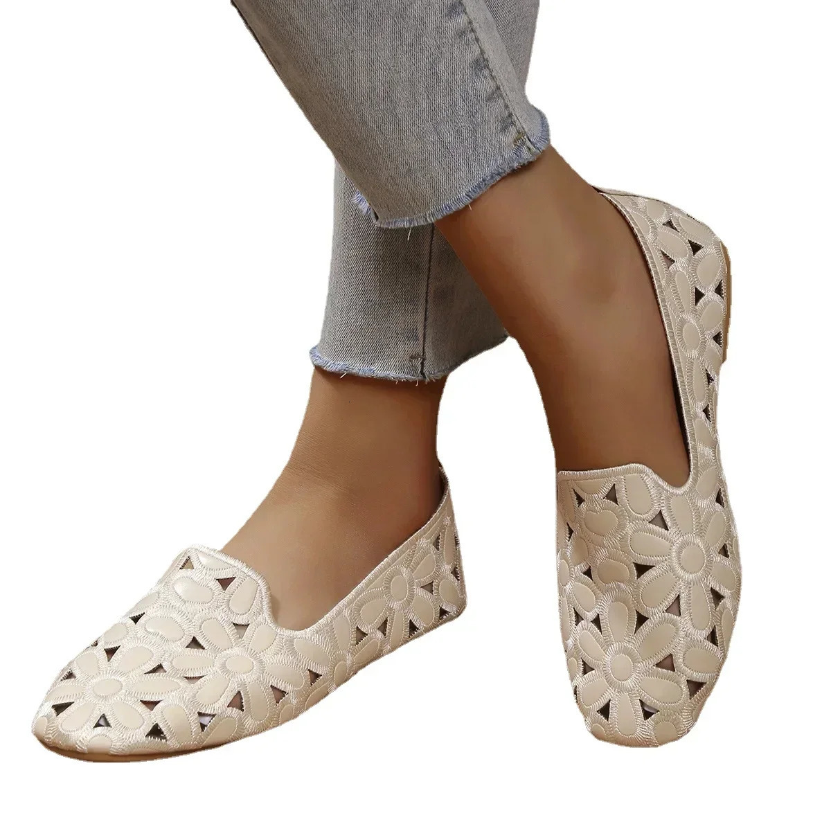 Women Flats Slip on Loafers Foldable Flats for Women Square Toe Single Shoes Hollow Out Fashion Party Casual Fashion Women Shoes 250214