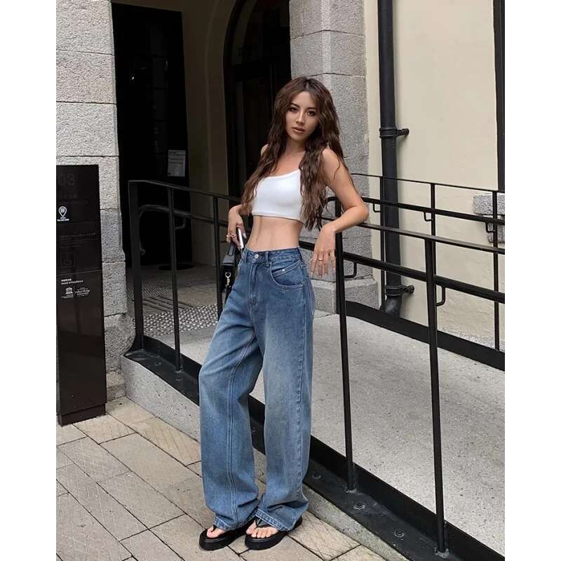 Blue Women Jeans High Waist Fashion American Vintage Streetwear Y2k NEW Wide Leg Jean Female Trouser Baggy Denim Pants