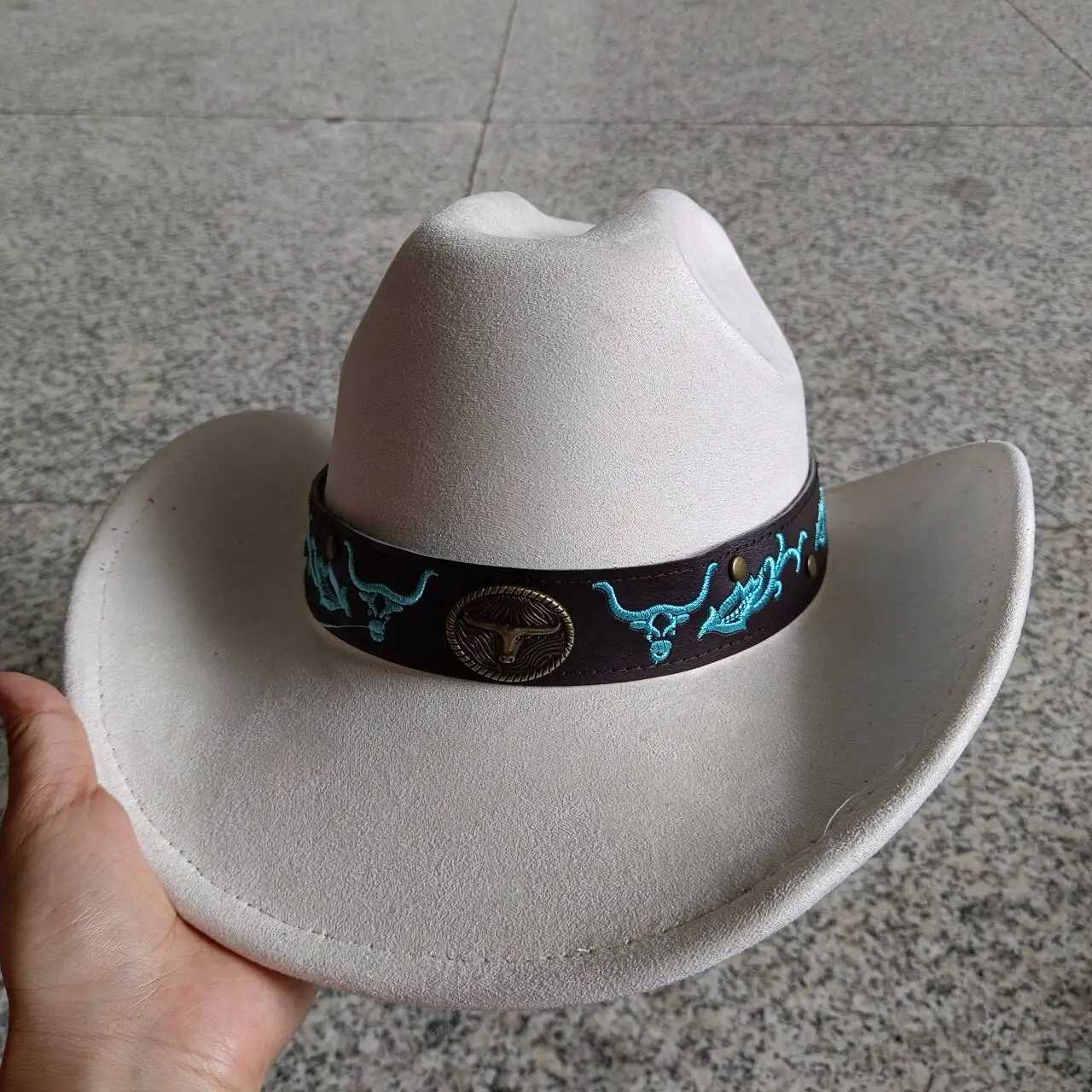 Suede cowboy hat men and women curly brown western cowboy hat solid color classic hat wholesale cowboy hat W250217