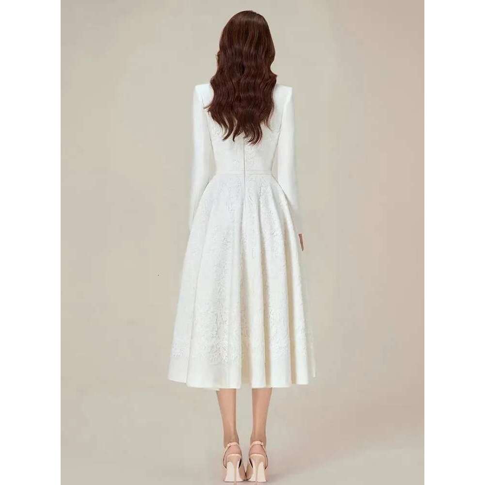 Solid Patchwork Belt Elegant Dress For Women V Neck Long Sleeve High Waist Spliced Button Temperament Dresses Female New