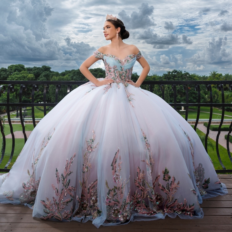 Light Green Shiny Quinceanera Dresses Ball Gown Pink Lining Off The Shoulder Sequin Applique Lace Beads Tull Party Birthday Sweet 16 Dress Vestidos 15