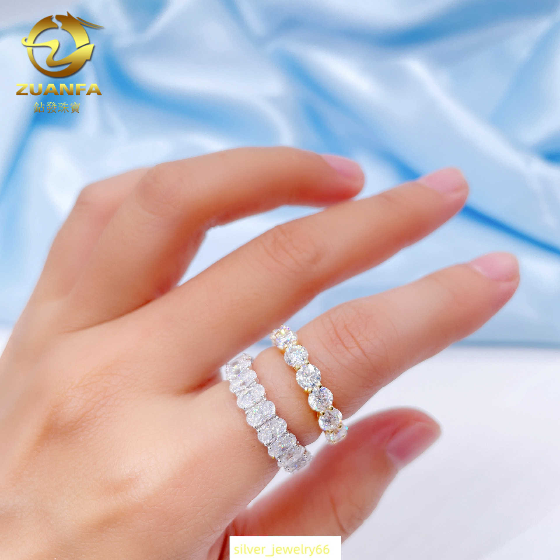 Mousan Stone Ring S925 Silver Plated Platinum Round Dan shaped 30 minute Row Ring New Ins Ring