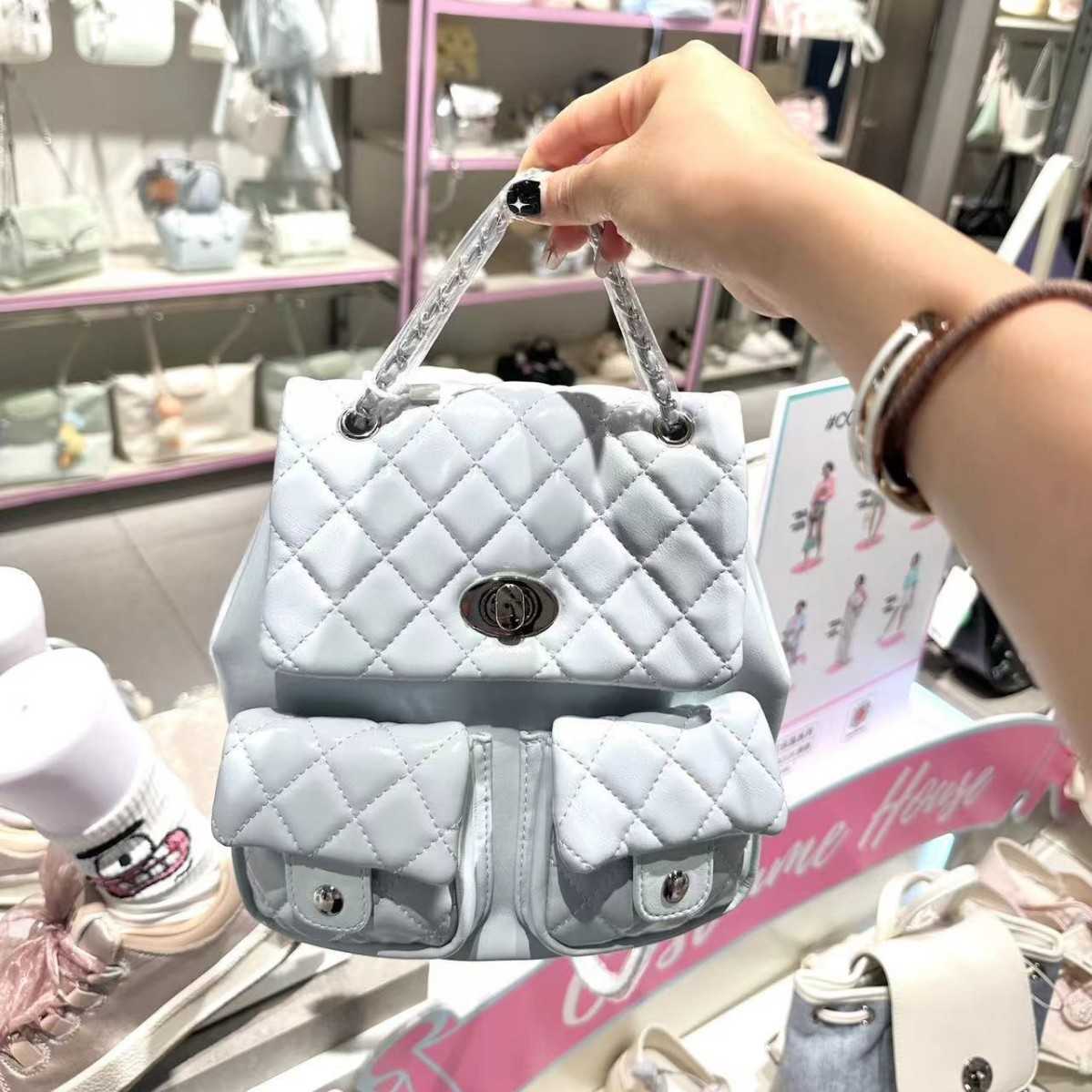 Designer bag Sanfu Same Style Backpack New Gold Small Fragrant Wind Ling Grid Chain Solid Color Double Front Bag Backpack Commuter Womens Bag Y250217